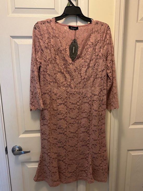 Atnlewhi Dresses & Skirts - Atnlewhi Dusty Rose Lace Sheath Dress with Three-Quarter Sleeves